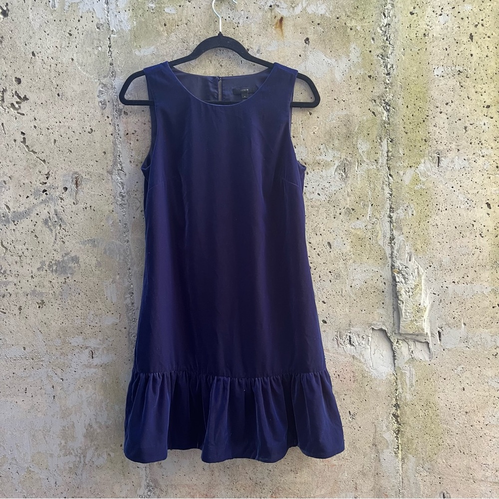 J. Crew Velvet Ruffle-hem Dress, Midnight Blue, size 4, Sold Out